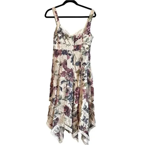 Lauren Ralph Lauren Floral Handkerchief-Hem Midi Dress Cream Multi Size 6 NWT
